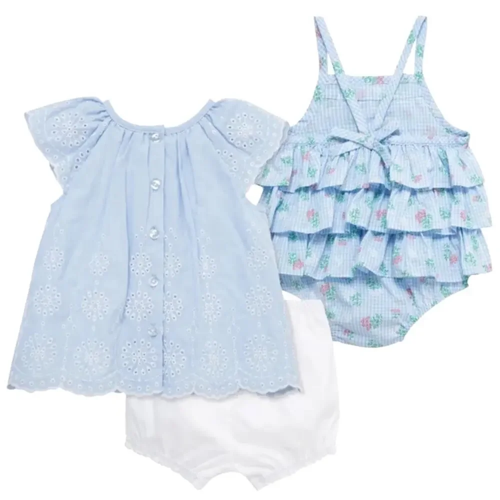 Little Me Girl’s Blue and White Eyelet Dress Outfit Set Size 24 Month’s NWT